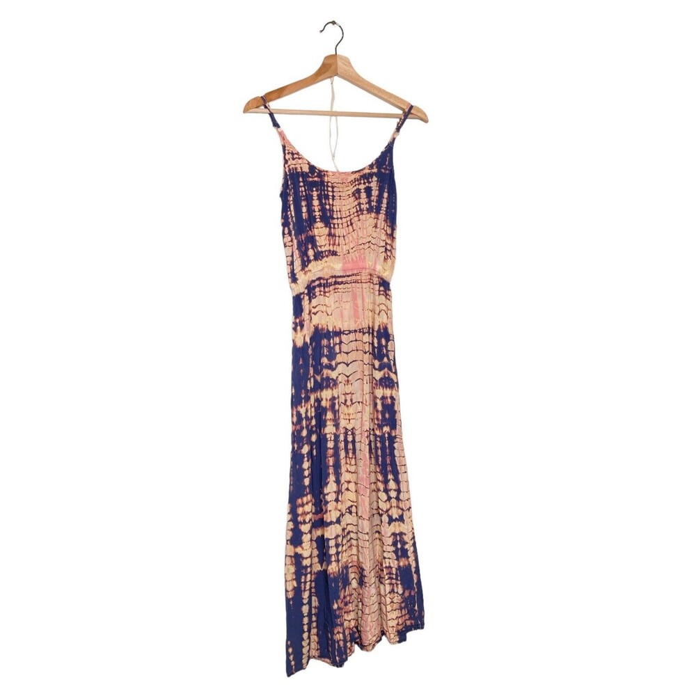 Michael Stars Tie Dye Maxi Dress Pink Purple Elastic Waist Size XS Boho